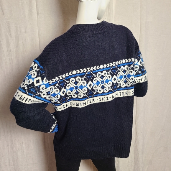 H&M Women's Jacquard Knit Black Blue Winter Ski Fair Isles Alpine Sweater - Picture 5 of 12
